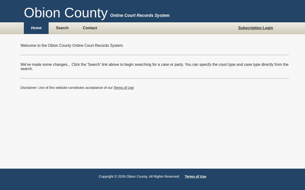Obion County limited TnCIS court inquiry search page