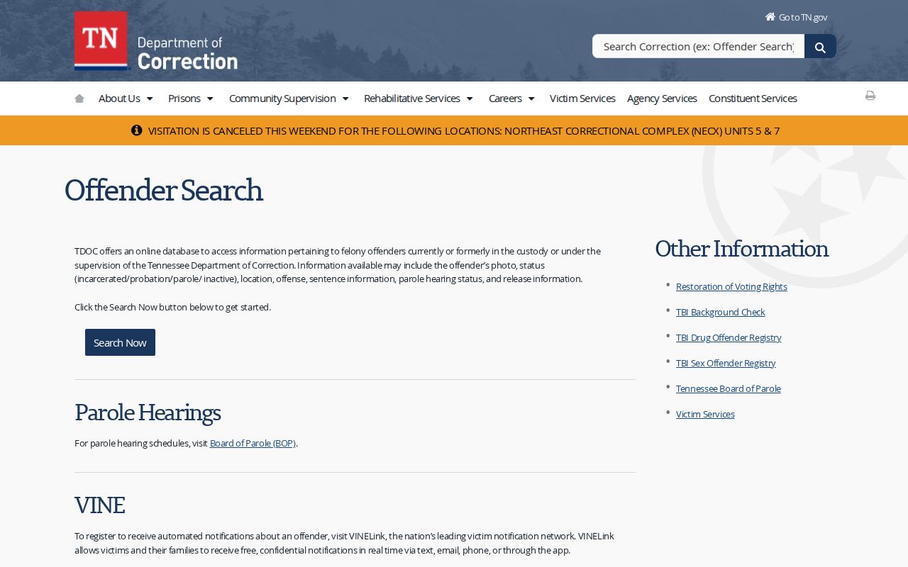 Tennessee Department of Correction FOIL overview for current and former offenders