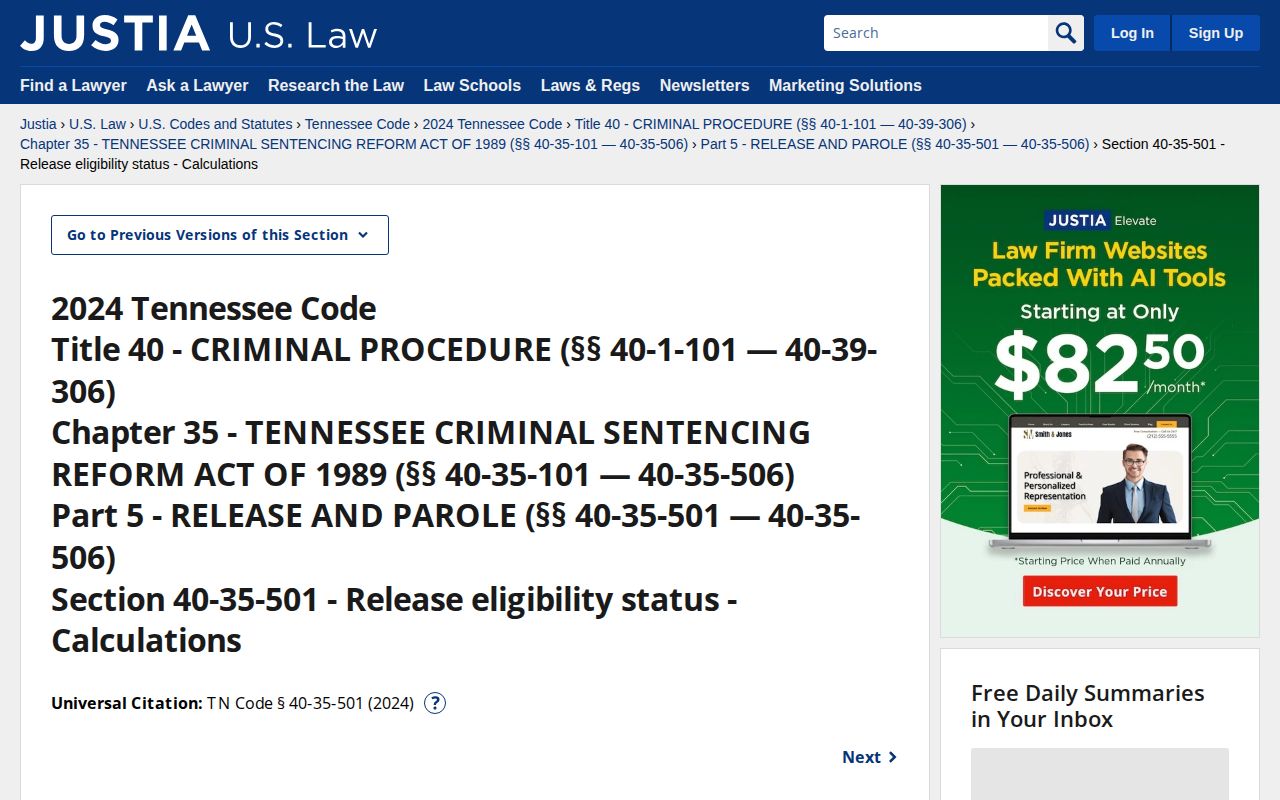 Tennessee release eligibility law for an Obion County inmate release date