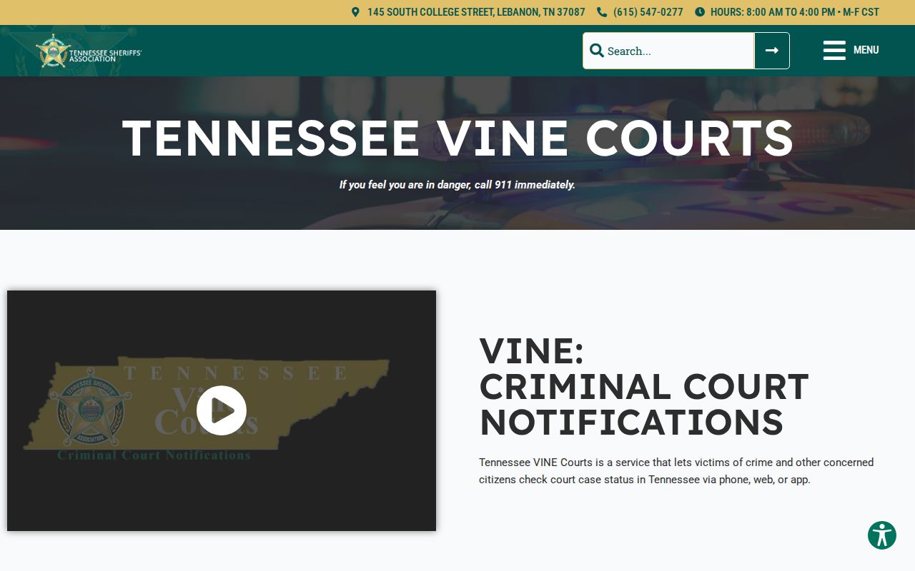 VINE Courts case notification information for Obion County release checks